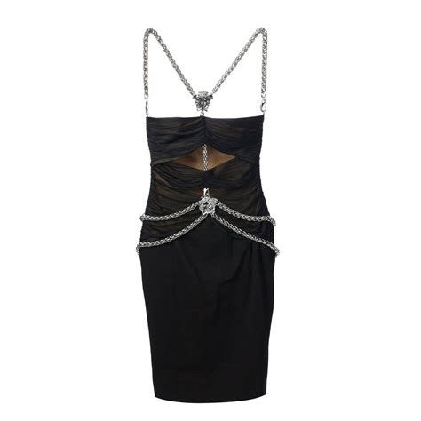 black versace dress free shipping|Versace black dress with chains.